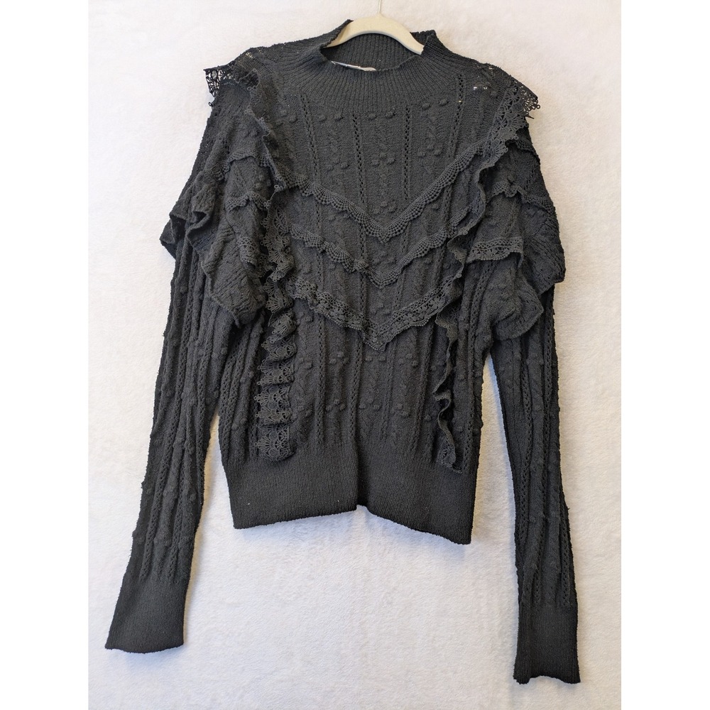 Piper‎ & Scoot Black Ruffle Whimsigoth Vampire Victorian Sweater Large